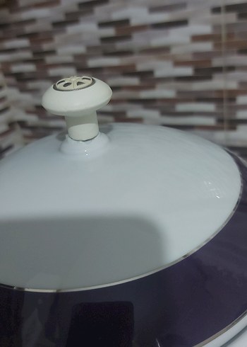 Beyaz ve Gri Desenli Porselen Tencere - Görsel 3