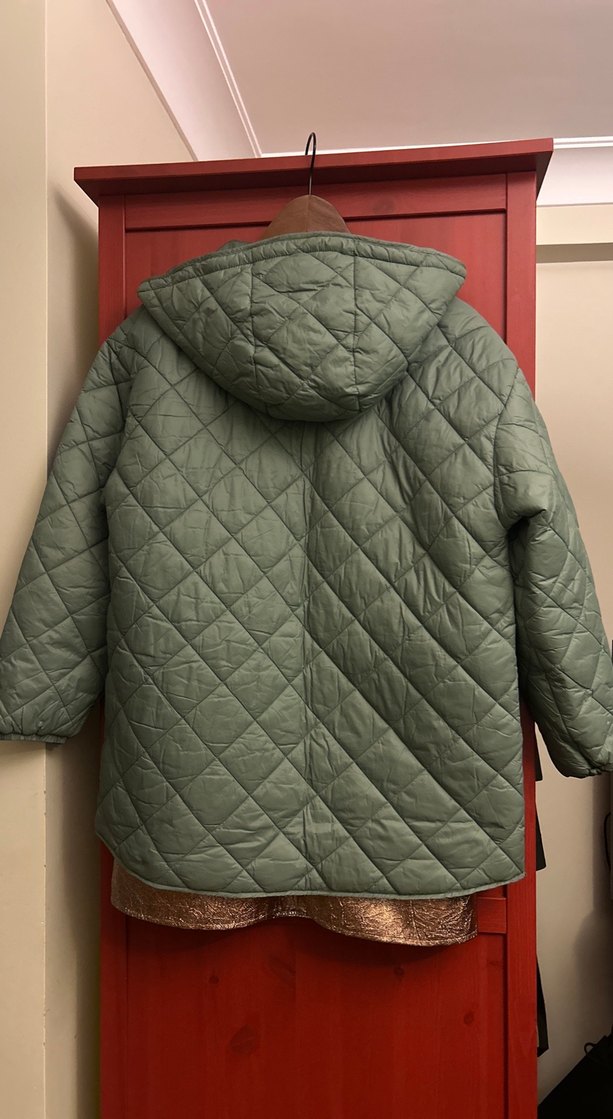 Düğmeli Kadın Gri Kapitone Midi Ceket - Görsel 3