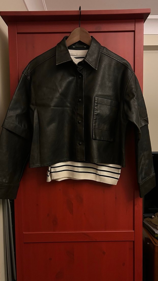 Düğmeli Kahverengi Deri Kadın Ceket - Görsel 2