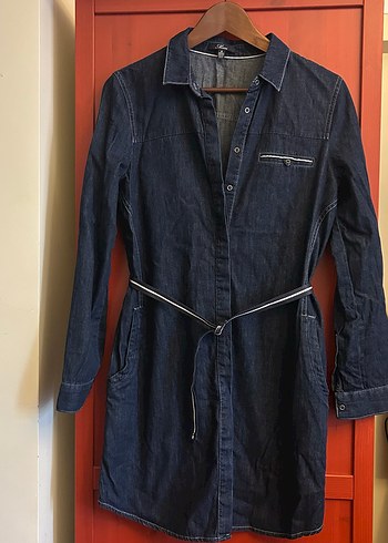 Düğmeli Lacivert Denim Kadın Gömlek - Görsel 2