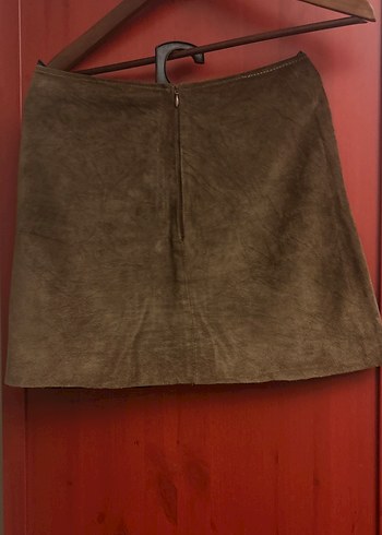 Kahverengi hakiki Süet Mini Etek - Görsel 3
