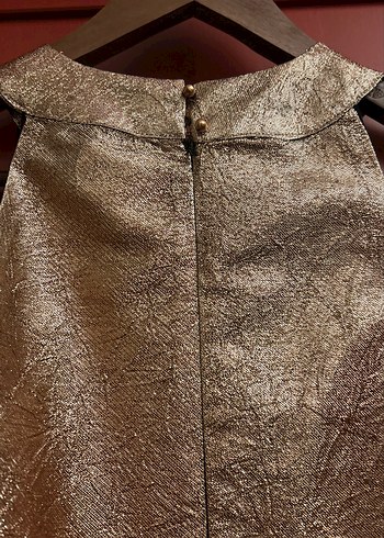 Yuvarlak Yakalı, Kolsuz, Parlak Kahverengi gece Elbise - Görsel 3