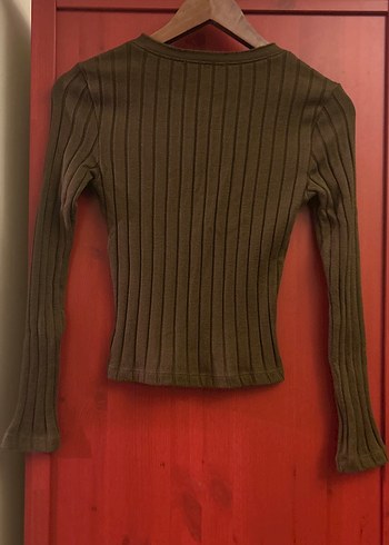 Düğmeli V Yakalı Kahverengi Triko Kazak - Görsel 2