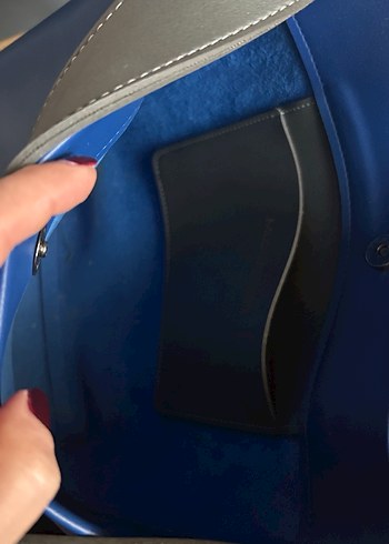 Koyu Mavi Deri Tokalı Kadın Çanta - Görsel 3
