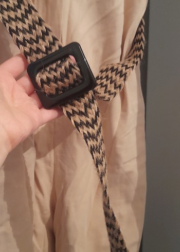 Keten Bej Kuşaklı Uzun Kadın Tulum - Görsel 3