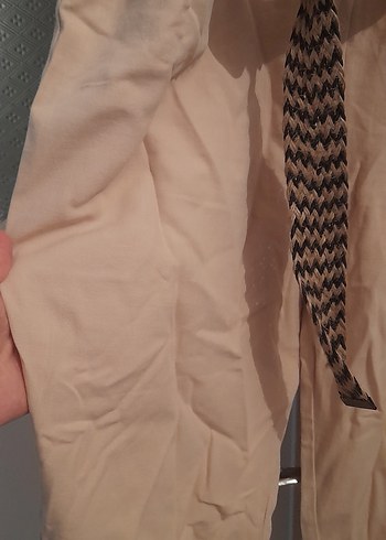 Keten Bej Kuşaklı Uzun Kadın Tulum - Görsel 2