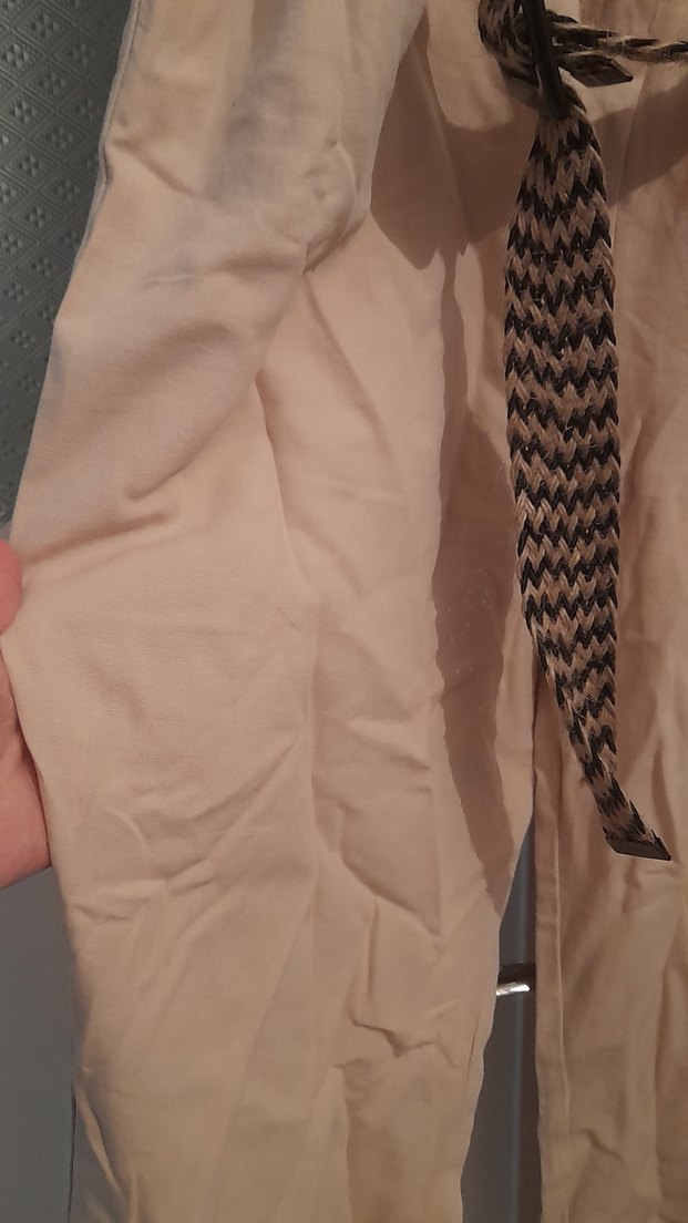 Keten Bej Kuşaklı Uzun Kadın Tulum - Görsel 2