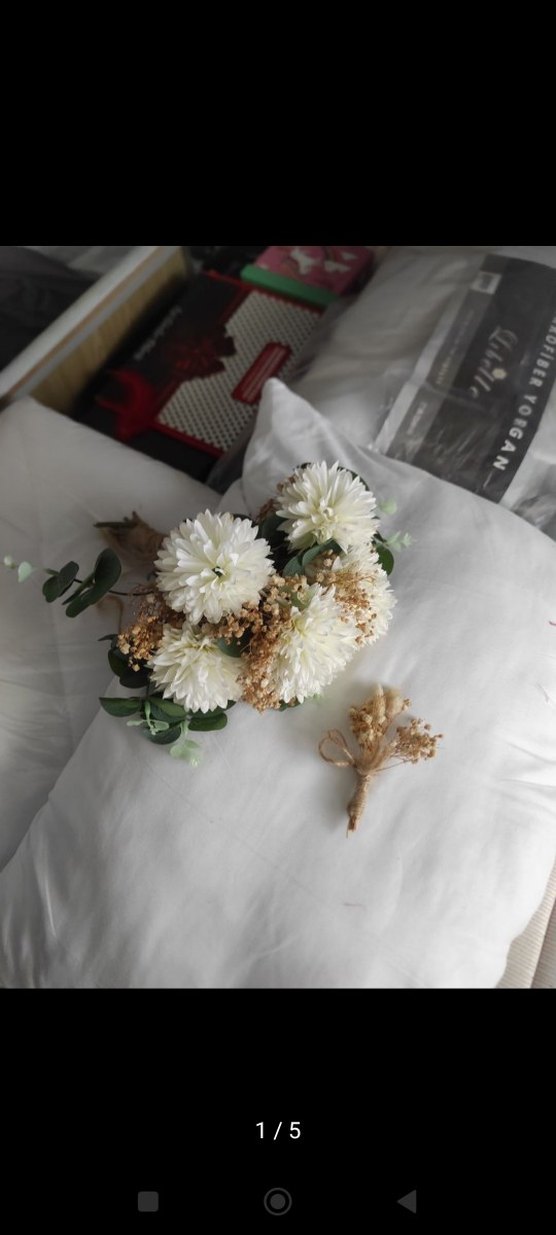 Dantel Detaylı Beyaz Bohem Gelin Buketi - Görsel 2