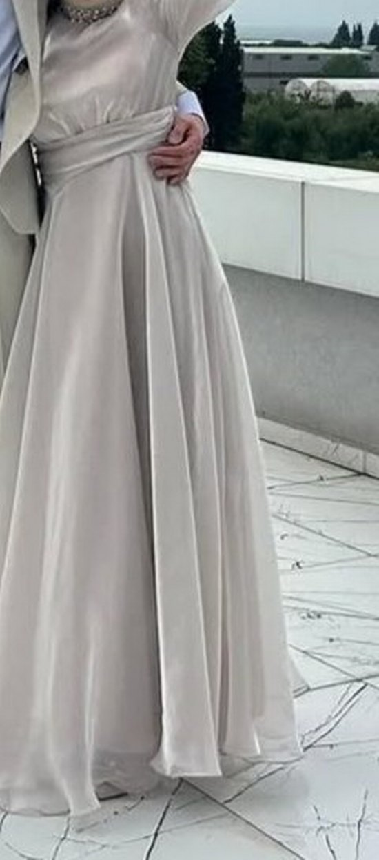 Uzun Beyaz Vintage Kadın Elbise - Görsel 3