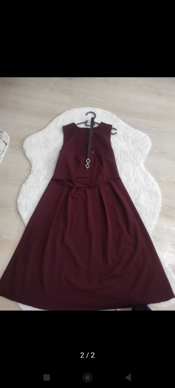 Kolsuz Bordo Kemerli etekli takım - Görsel 2