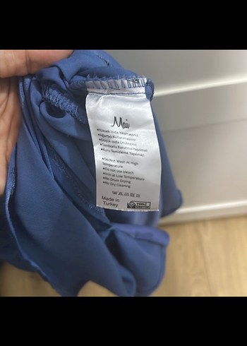 Drapeli Kolsuz Mavi Mini Elbise - Görsel 5