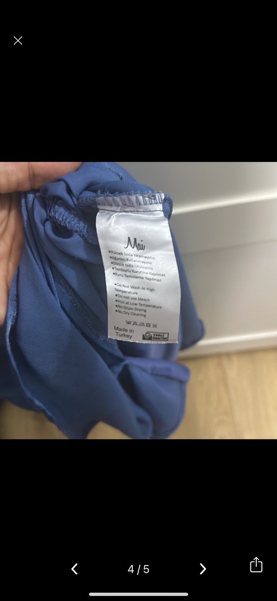 Drapeli Kolsuz Mavi Mini Elbise - Görsel 5