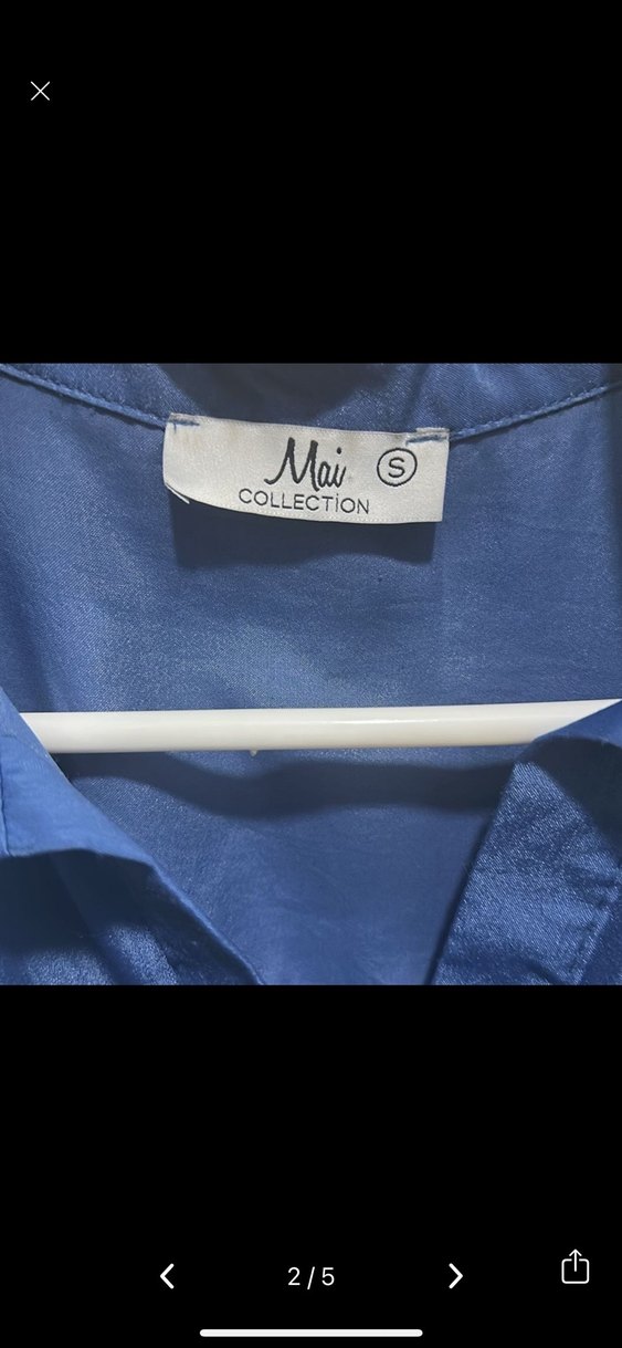 Drapeli Kolsuz Mavi Mini Elbise - Görsel 4