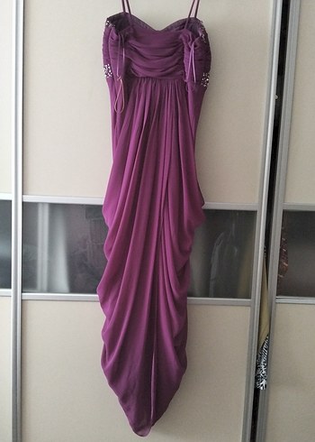 Mor Drapeli Uzun Abiye Elbise - Görsel 4