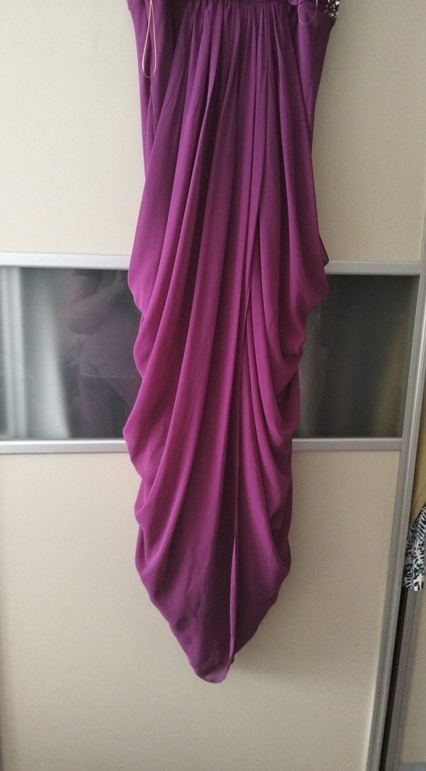 Mor Drapeli Uzun Abiye Elbise - Görsel 5