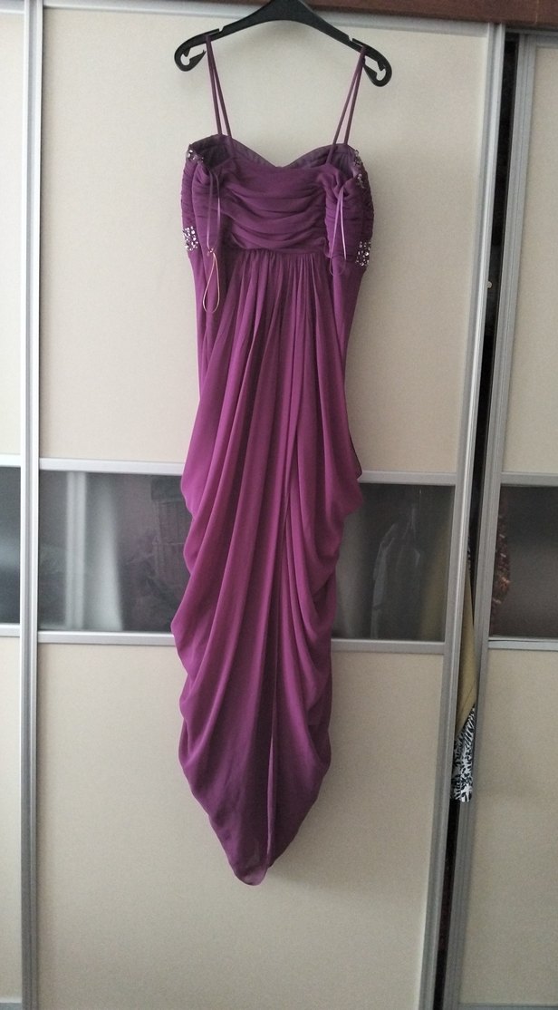 Mor Drapeli Uzun Abiye Elbise - Görsel 4