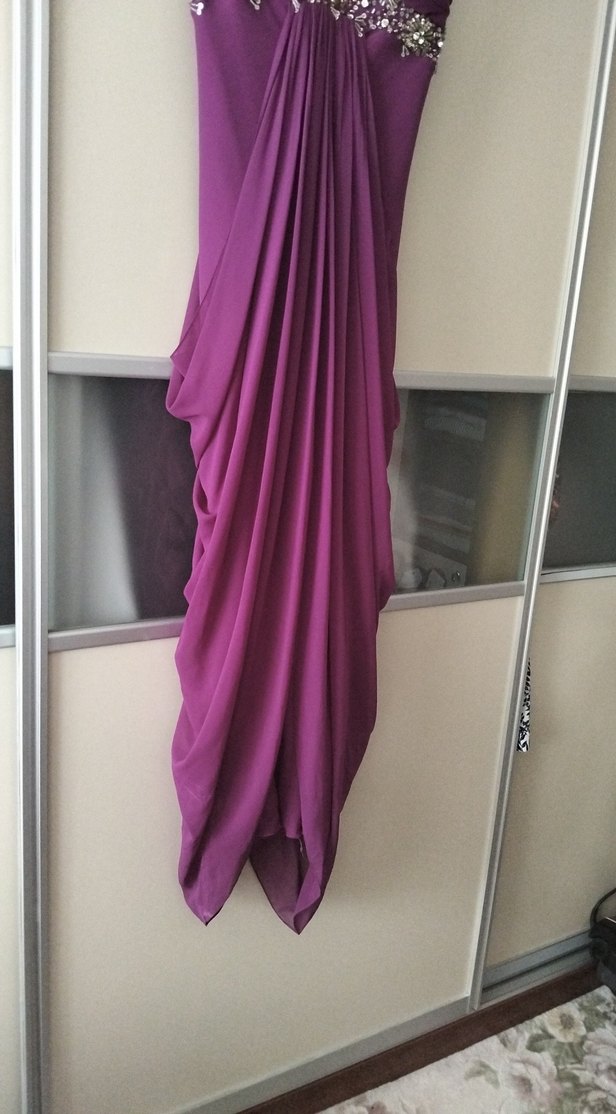 Mor Drapeli Uzun Abiye Elbise - Görsel 3