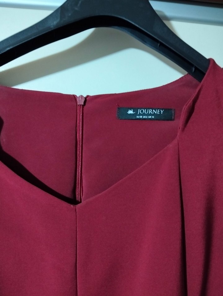 Klasik Kırmızı ve lacivert Midi İş Elbisesi - Görsel 2