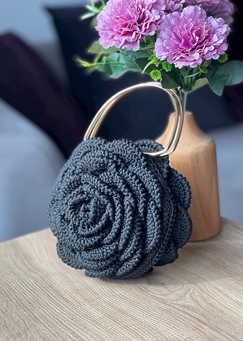 EL ÖRGÜSÜ siyah gül desenli  Bohem Kadın Çanta - Görsel 3