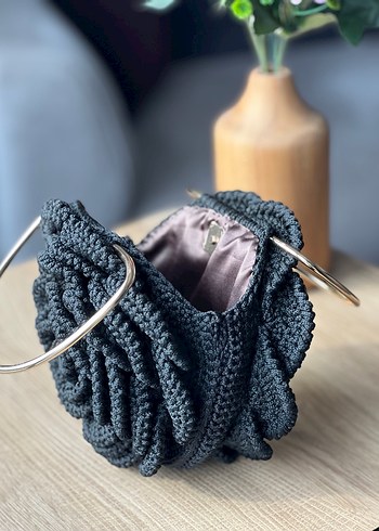 EL ÖRGÜSÜ siyah gül desenli  Bohem Kadın Çanta - Görsel 4