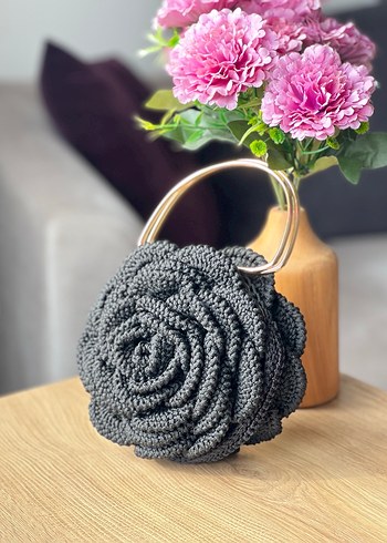 EL ÖRGÜSÜ siyah gül desenli  Bohem Kadın Çanta - Görsel 2