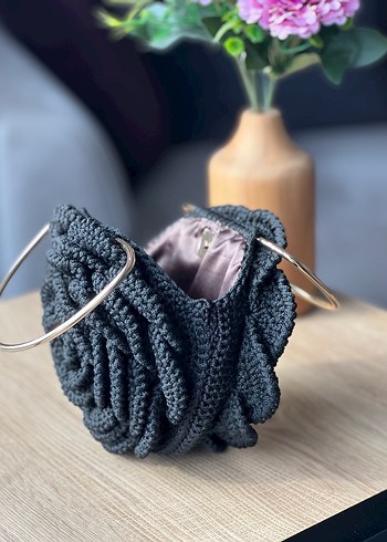 EL ÖRGÜSÜ siyah gül desenli  Bohem Kadın Çanta - Görsel 6