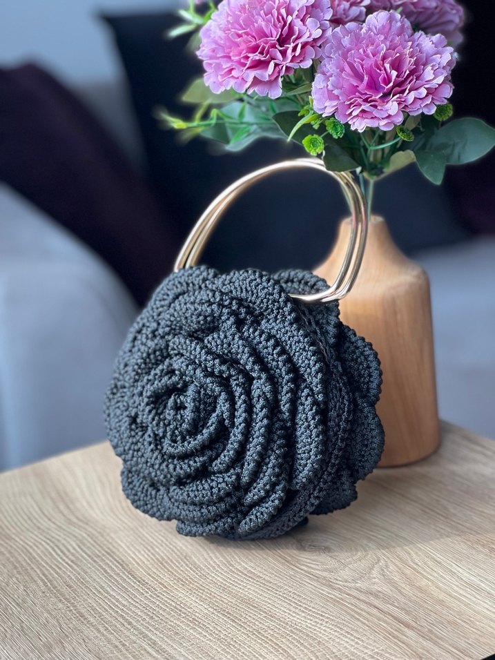 EL ÖRGÜSÜ siyah gül desenli  Bohem Kadın Çanta - Görsel 3