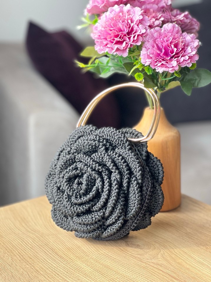 EL ÖRGÜSÜ siyah gül desenli  Bohem Kadın Çanta - Görsel 2