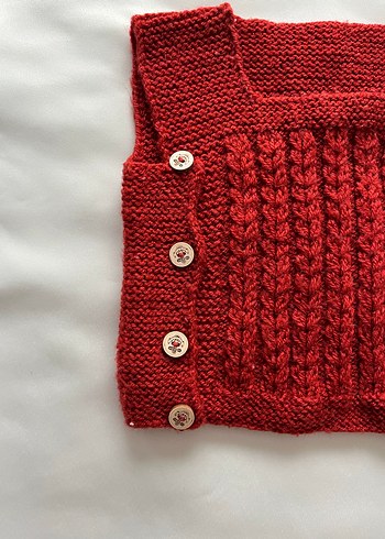 Kırmızı Örgü Kolsuz Süveter - Görsel 5