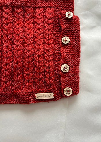 Kırmızı Örgü Kolsuz Süveter - Görsel 4