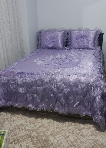 Mor Nakışlı Parlak Yatak Örtüsü - Görsel 6