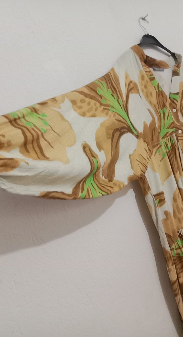 Bej Piliseli Bohem Uzun Elbise - Görsel 2