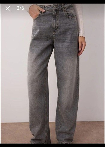 Gri Bol Kesim Kadın Kot Pantolon - Görsel 2