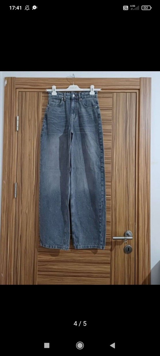 Gri Bol Kesim Kadın Kot Pantolon - Görsel 3