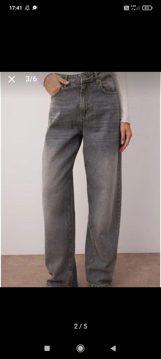 Gri Bol Kesim Kadın Kot Pantolon - Görsel 2