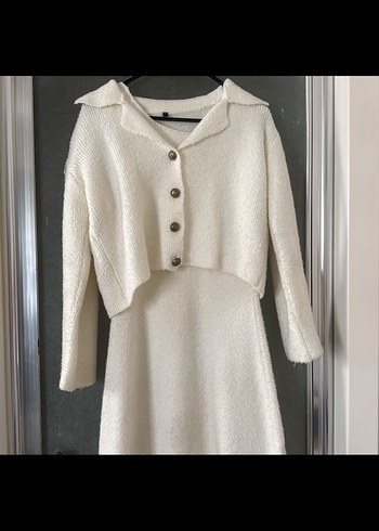 Uzun Kollu Beyaz Triko Hırka - Görsel 2