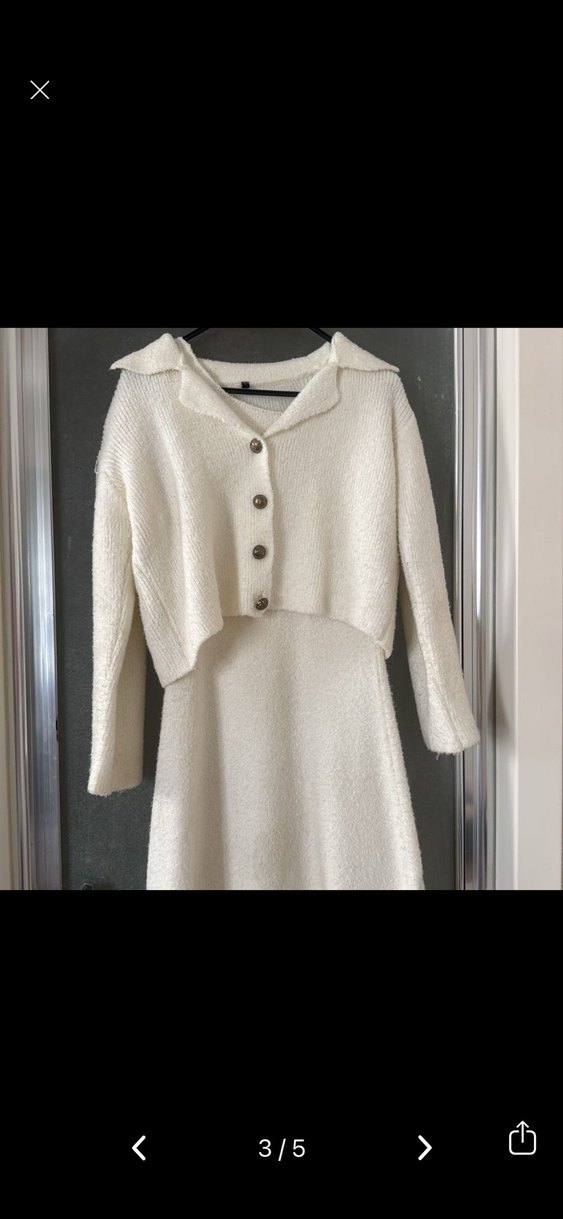 Uzun Kollu Beyaz Triko Hırka - Görsel 2