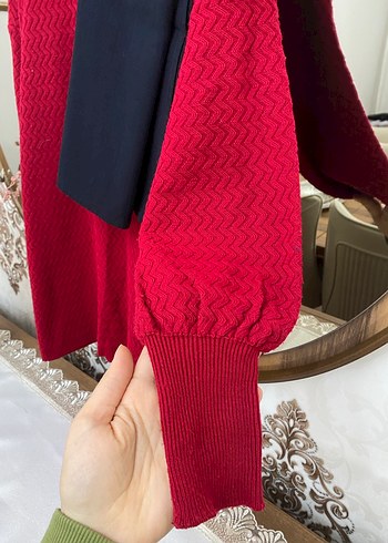 Koyu Kırmızı Salaş Triko Kadın Kazak - Görsel 4