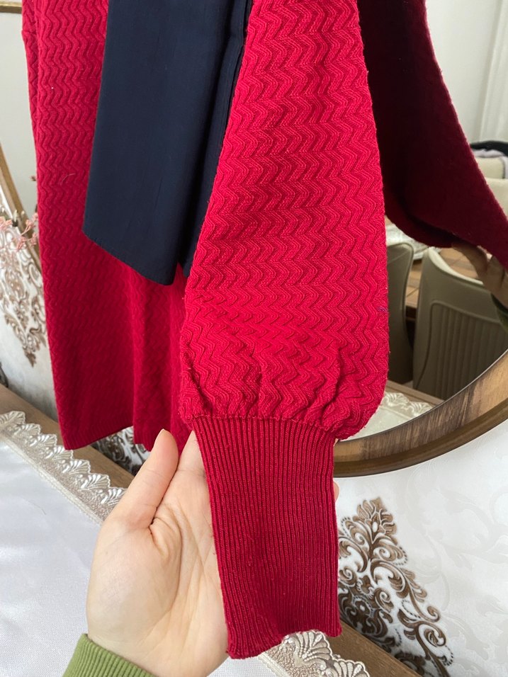 Koyu Kırmızı Salaş Triko Kadın Kazak - Görsel 4