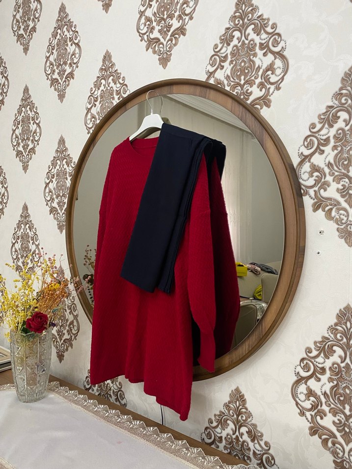 Koyu Kırmızı Salaş Triko Kadın Kazak - Görsel 2