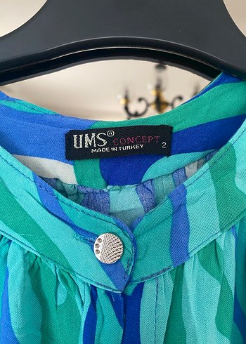 Uzun Mavi Bağlama Desenli Bohem Elbise - Görsel 6