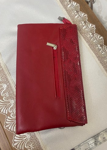 Kırmızı Yılan Derisi Desenli Deri Kadın Portföy Çanta - Görsel 3