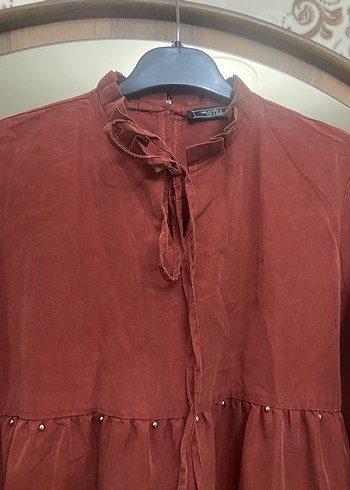 Bordo Uzun Bohem Düğmeli Elbise - Görsel 5