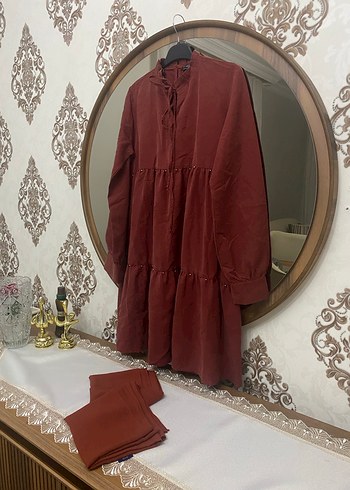 Bordo Uzun Bohem Düğmeli Elbise - Görsel 4