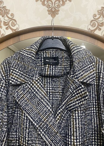 Gri Ekose Desenli Uzun Kadın Kaban - Görsel 3