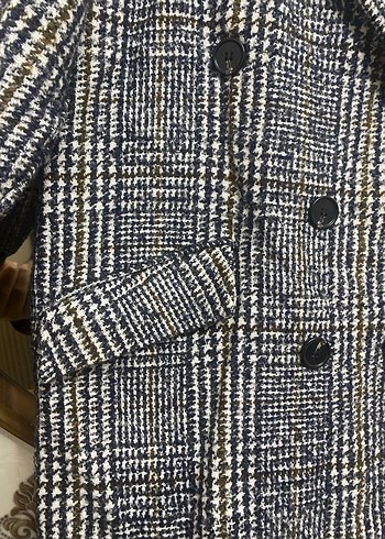 Gri Ekose Desenli Uzun Kadın Kaban - Görsel 2