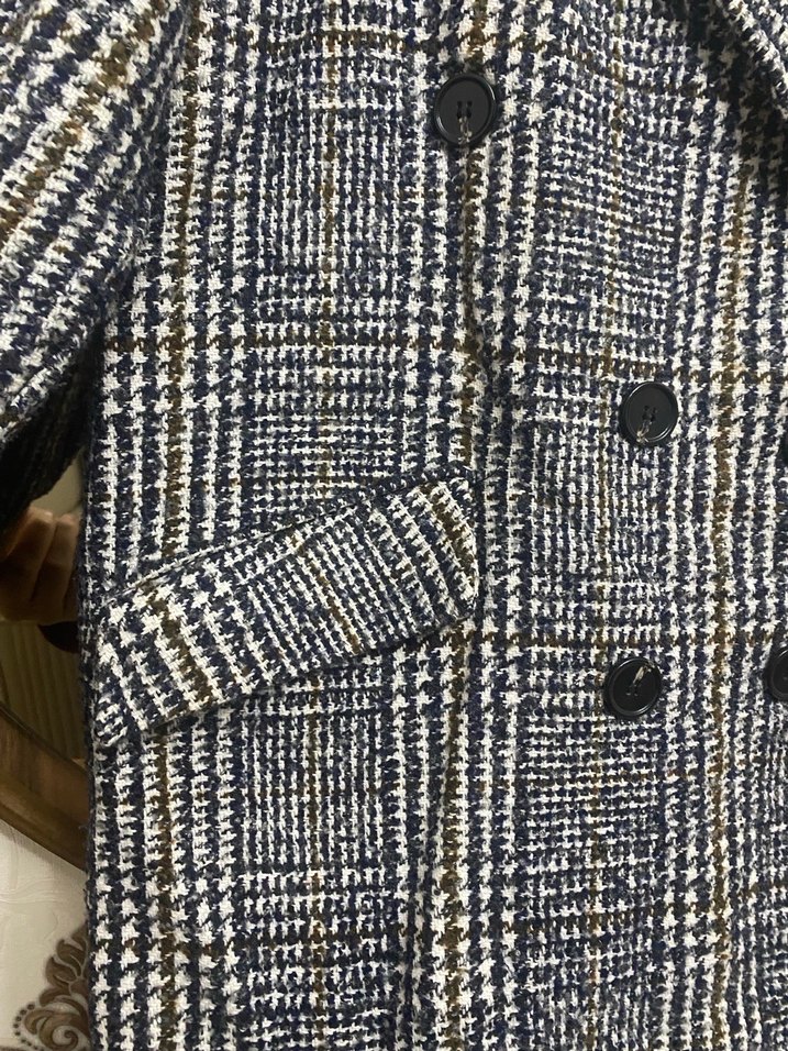 Gri Ekose Desenli Uzun Kadın Kaban - Görsel 2