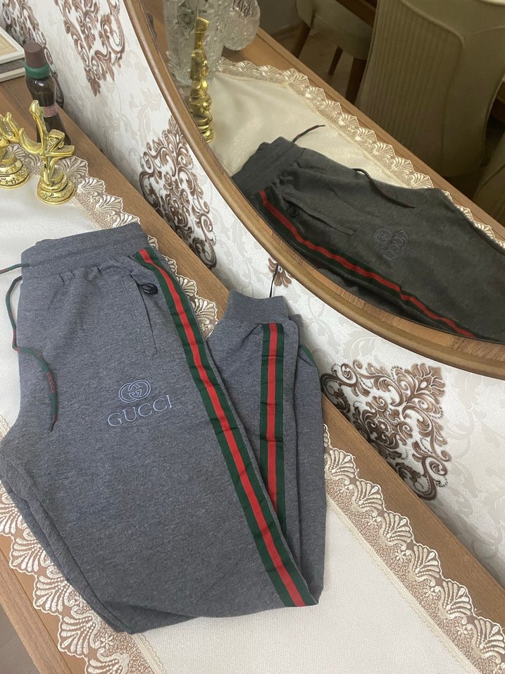 Gri Nakışlı Gucci Erkek Eşofman Altı - Görsel 2