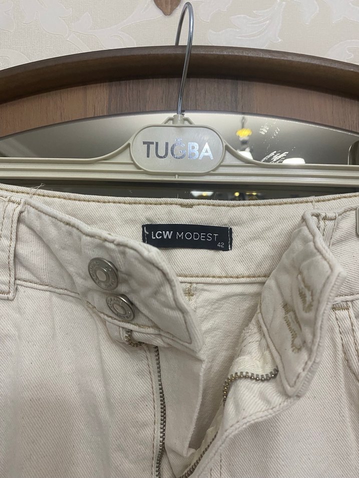 Bej Kadın Keten Rahat Kesim etek - Görsel 3