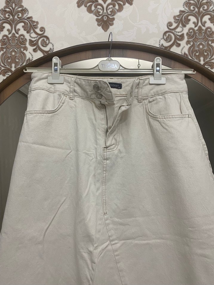 Bej Kadın Keten Rahat Kesim etek - Görsel 2